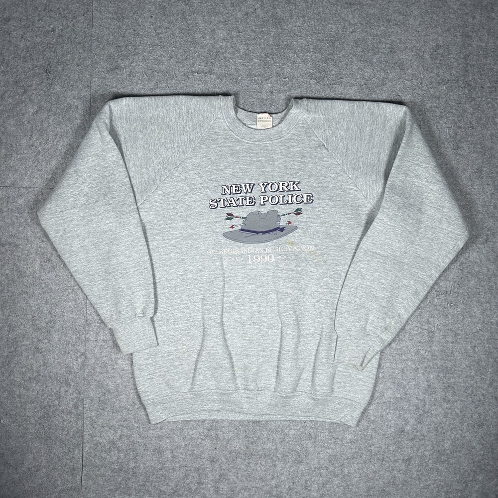 Vintage Fruit of the Loom Crewneck Sweatshirt Unisex XL Heather Grey 90s Police